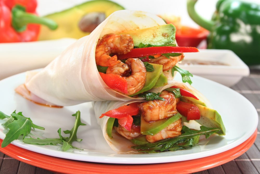 fried shrimp wrap with salad