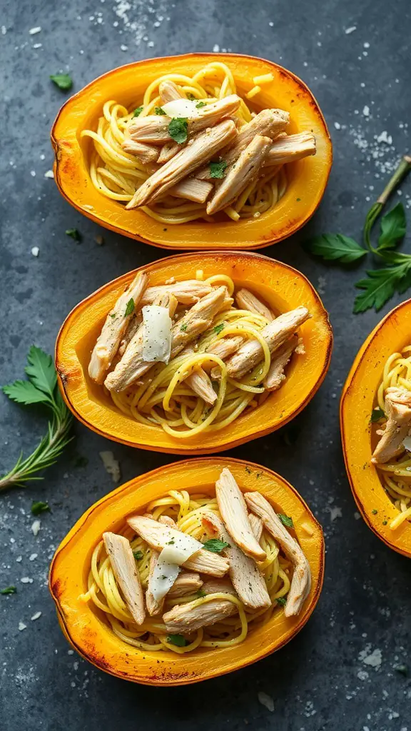 Spaghetti squash served with shredded chicken