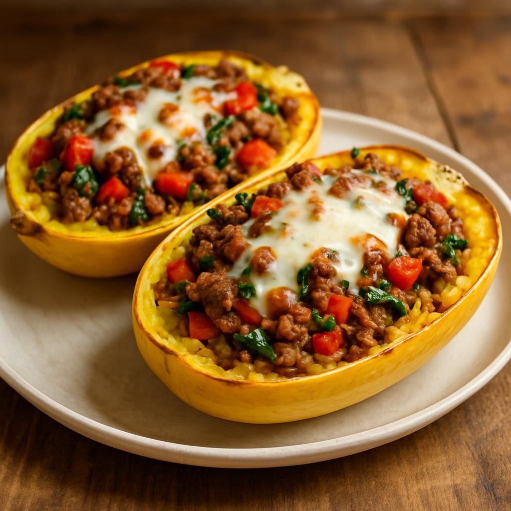 Baked Spaghetti Squash with Beef and Veggies