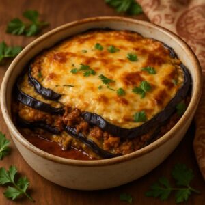 Eggplant Ground Turkey Moussaka – A Lighter Twist on a Classic