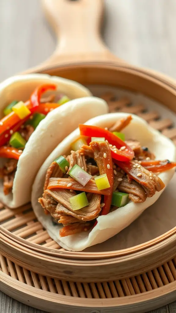Asian-inspired pulled pork buns with colorful vegetables