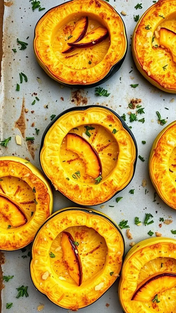 Baked Parmesan Crusted Squash, golden and crispy on a baking sheet.