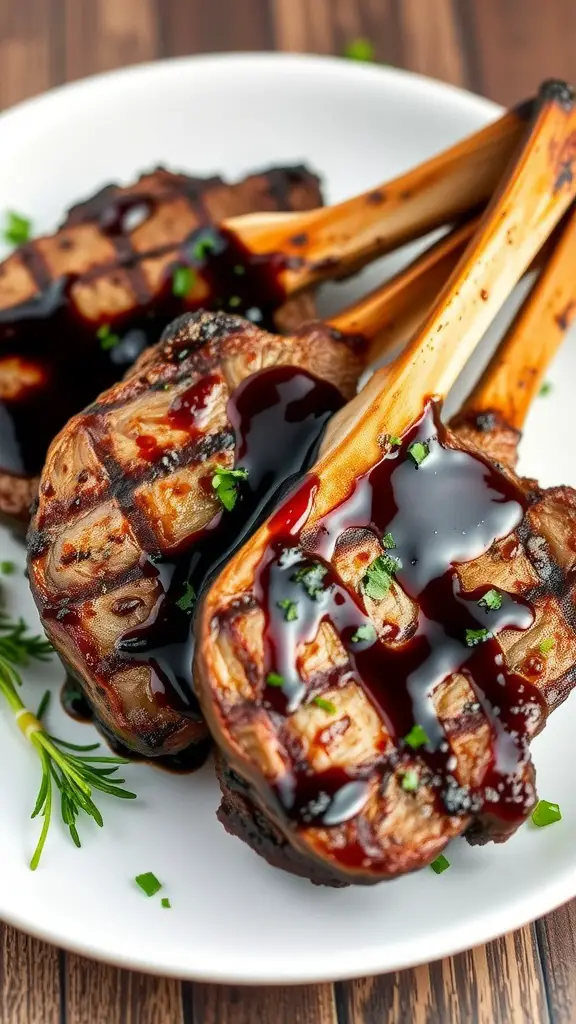 Grilled lamb chops with balsamic glaze on a plate