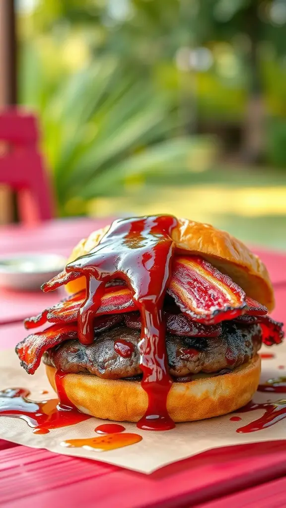 BBQ Bacon Burger with beef patty, crispy bacon, and barbecue sauce.