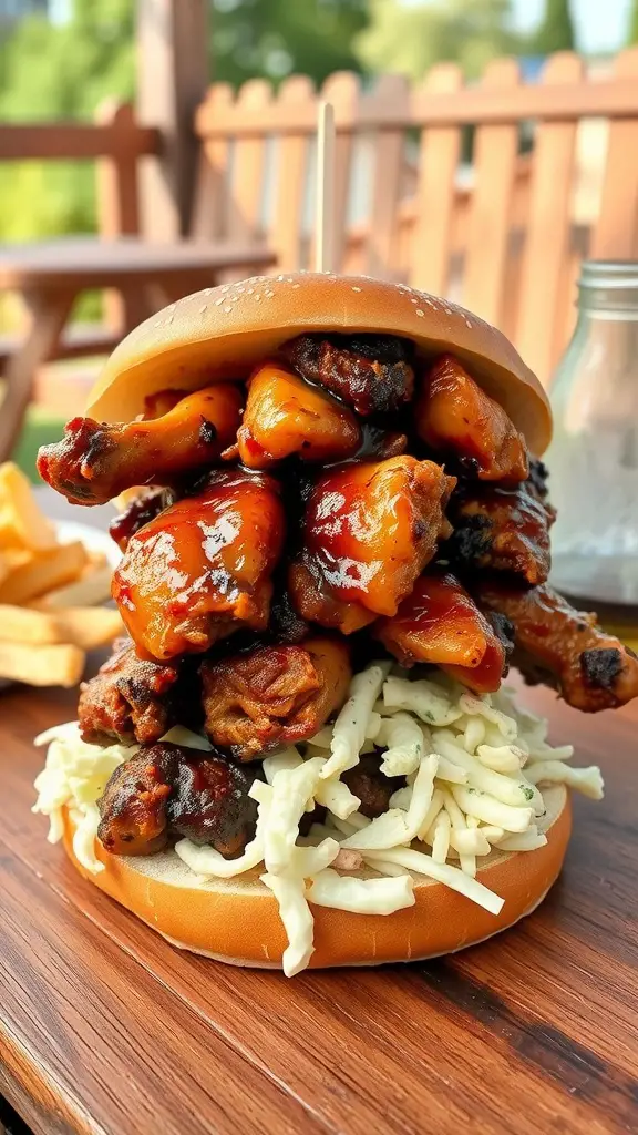 A delicious BBQ chicken sandwich with coleslaw.