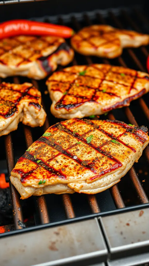 Grilled pork steaks with Cajun seasoning on a grill