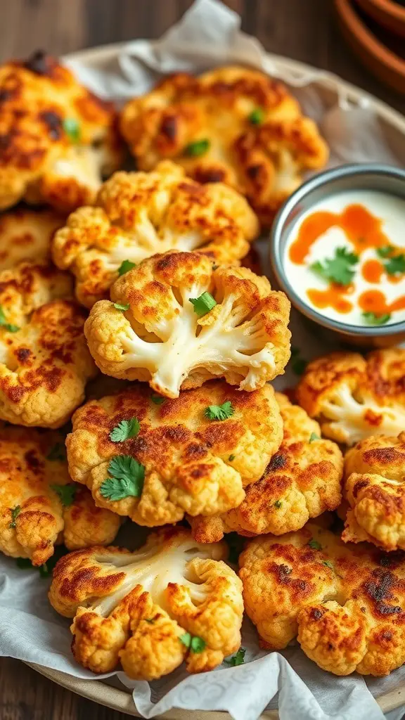 Delicious cauliflower fritters served with spicy yogurt sauce.