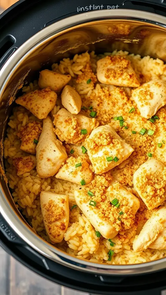 A delicious chicken and rice casserole cooked in an Instant Pot.