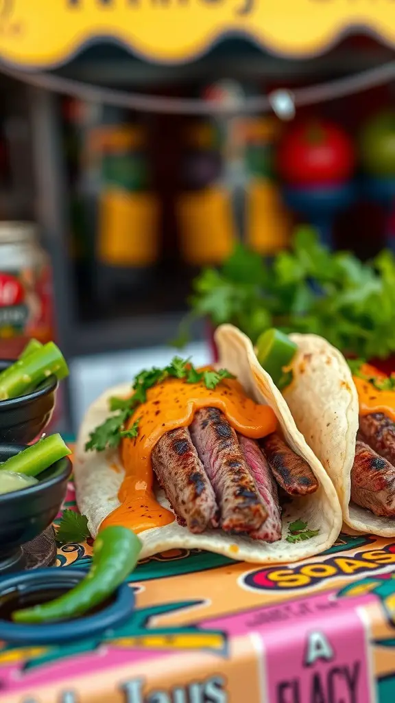 Chimichurri Sirloin Steak Tacos with fresh ingredients and toppings