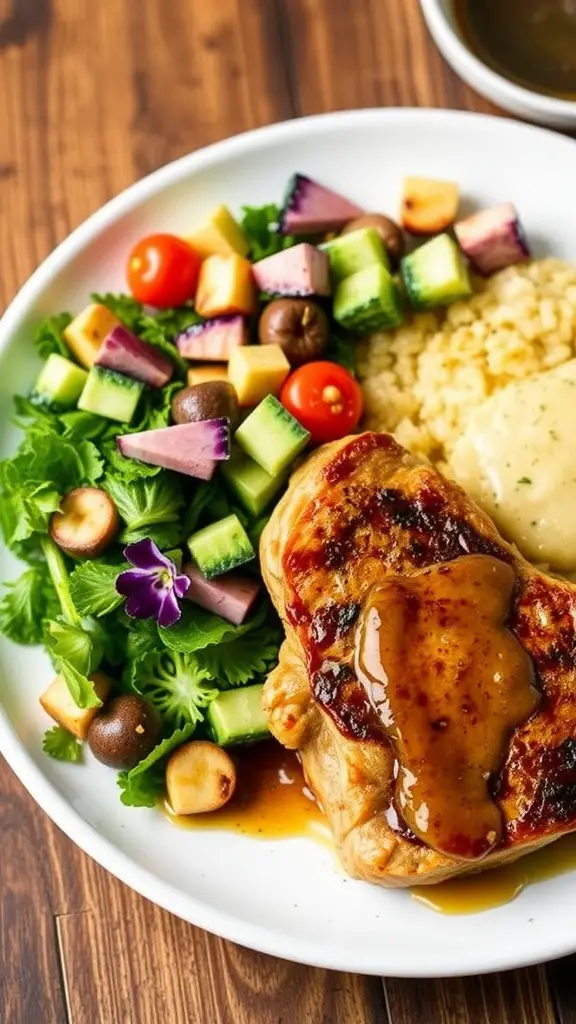 Delicious chipotle honey mustard pork chops served with a fresh salad.