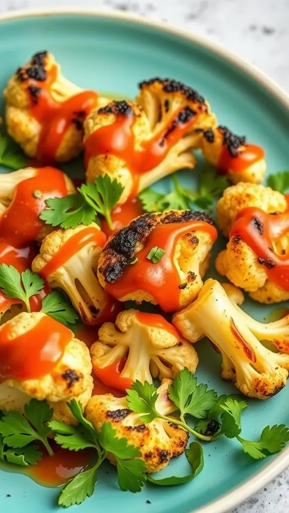 Grilled cauliflower with chipotle sauce, garnished with cilantro
