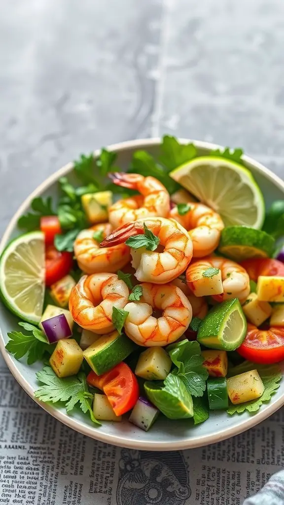 Cilantro lime shrimp served with a vibrant avocado salad.