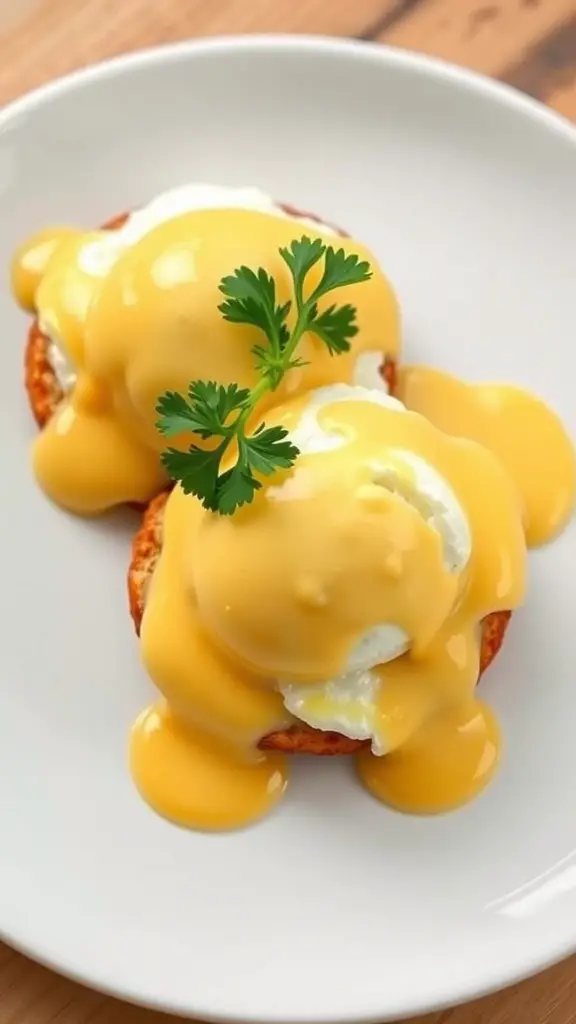 Classic Eggs Benedict with Hollandaise Sauce served on a plate.