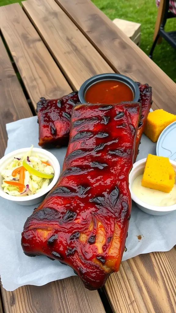 Classic Southern Style Ribs with barbecue sauce and sides