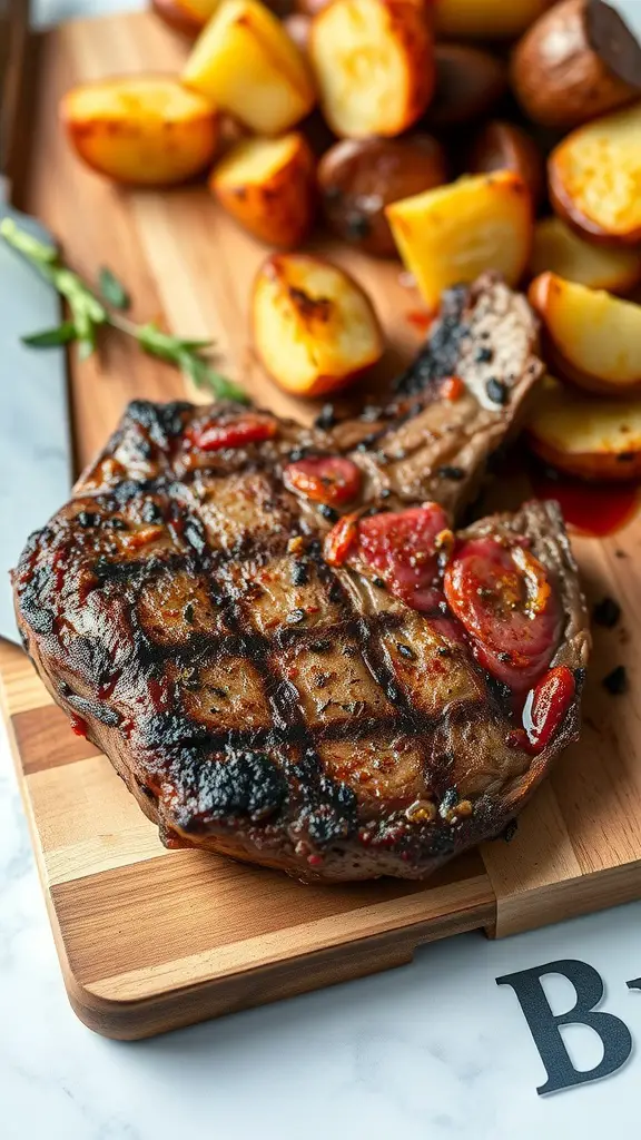 A grilled sirloin steak with a flavorful coffee and chili crust.