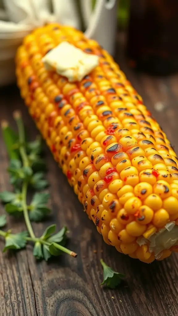 Delicious grilled corn on the cob with spicy butter and herbs