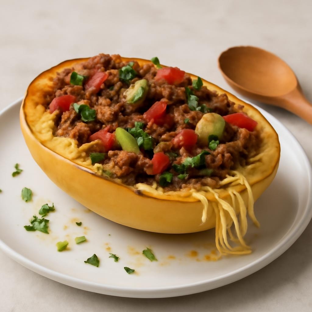 Baked Spaghetti Squash with Beef and Veggies
