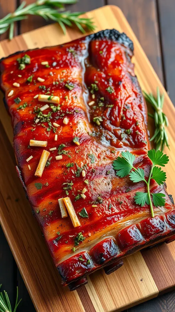 Garlic and Herb Infused Ribs on a wooden board