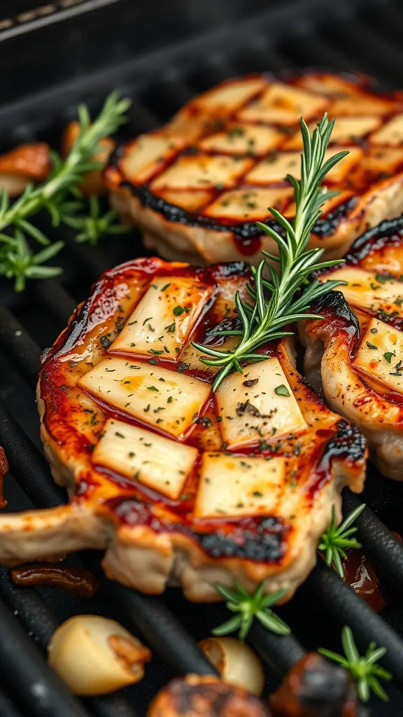 Grilled pork chops marinated with garlic and herbs