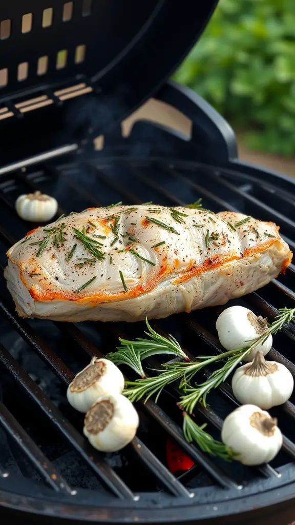 Grilled pork loin with garlic and rosemary