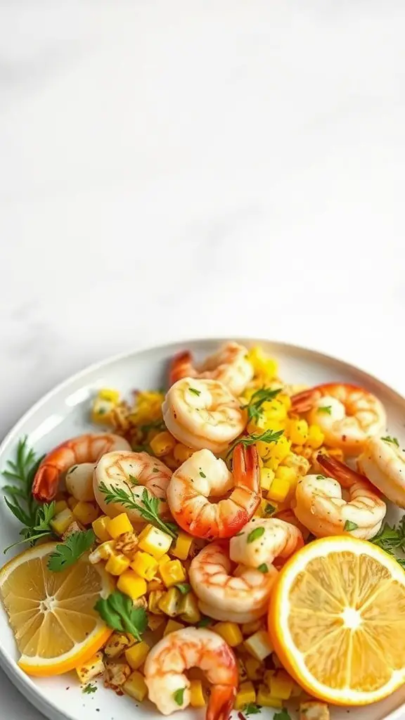 A delicious grilled corn and shrimp salad with lemon and parsley