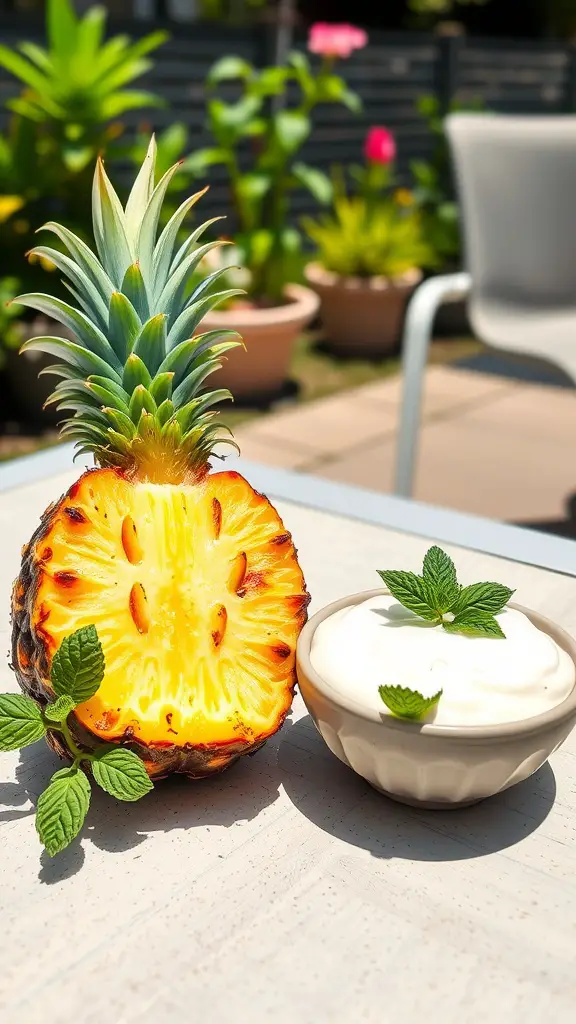 Grilled pineapple served with a mint yogurt dip