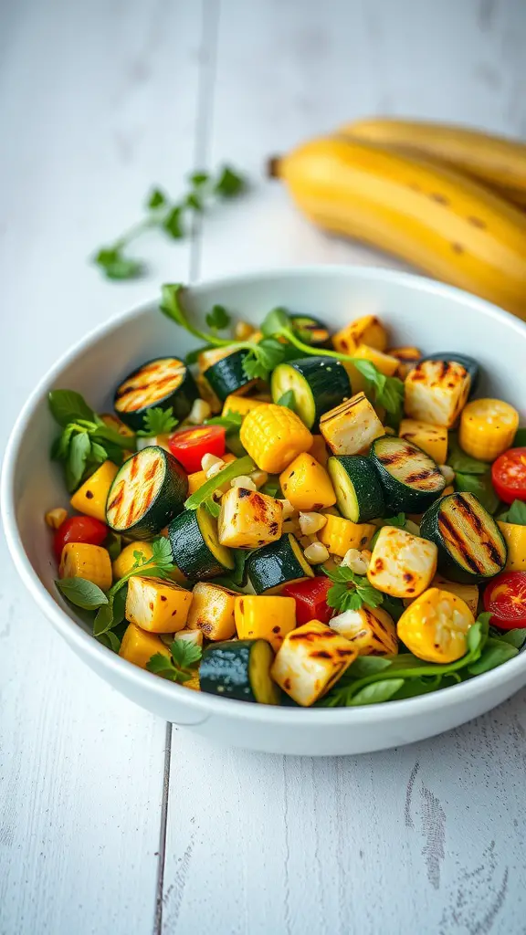 Grilled zucchini and corn salad in a bowl