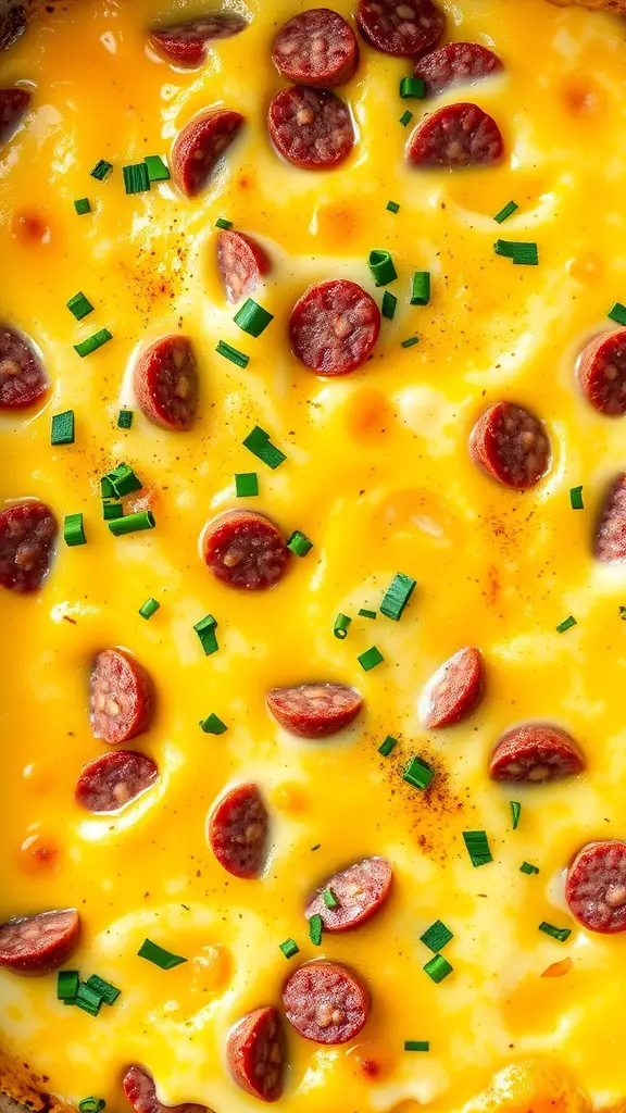 Hearty breakfast casserole with sausage and cheese