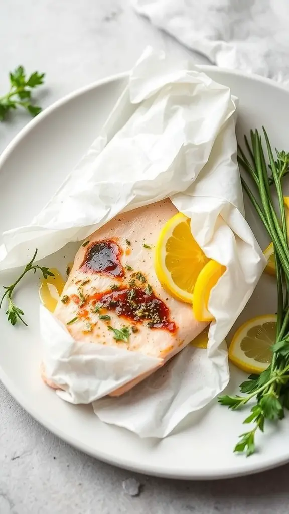 Trout en papillote with herbs and lemon