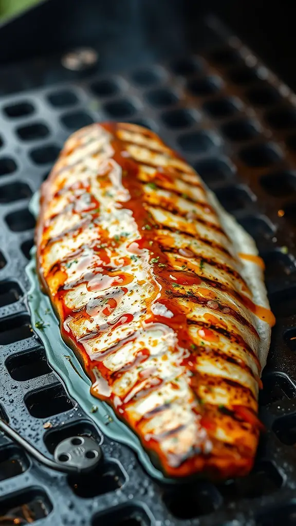 Grilled trout fillet with honey garlic glaze.
