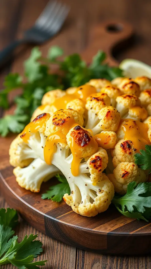 Grilled cauliflower with honey mustard glaze and parsley garnish