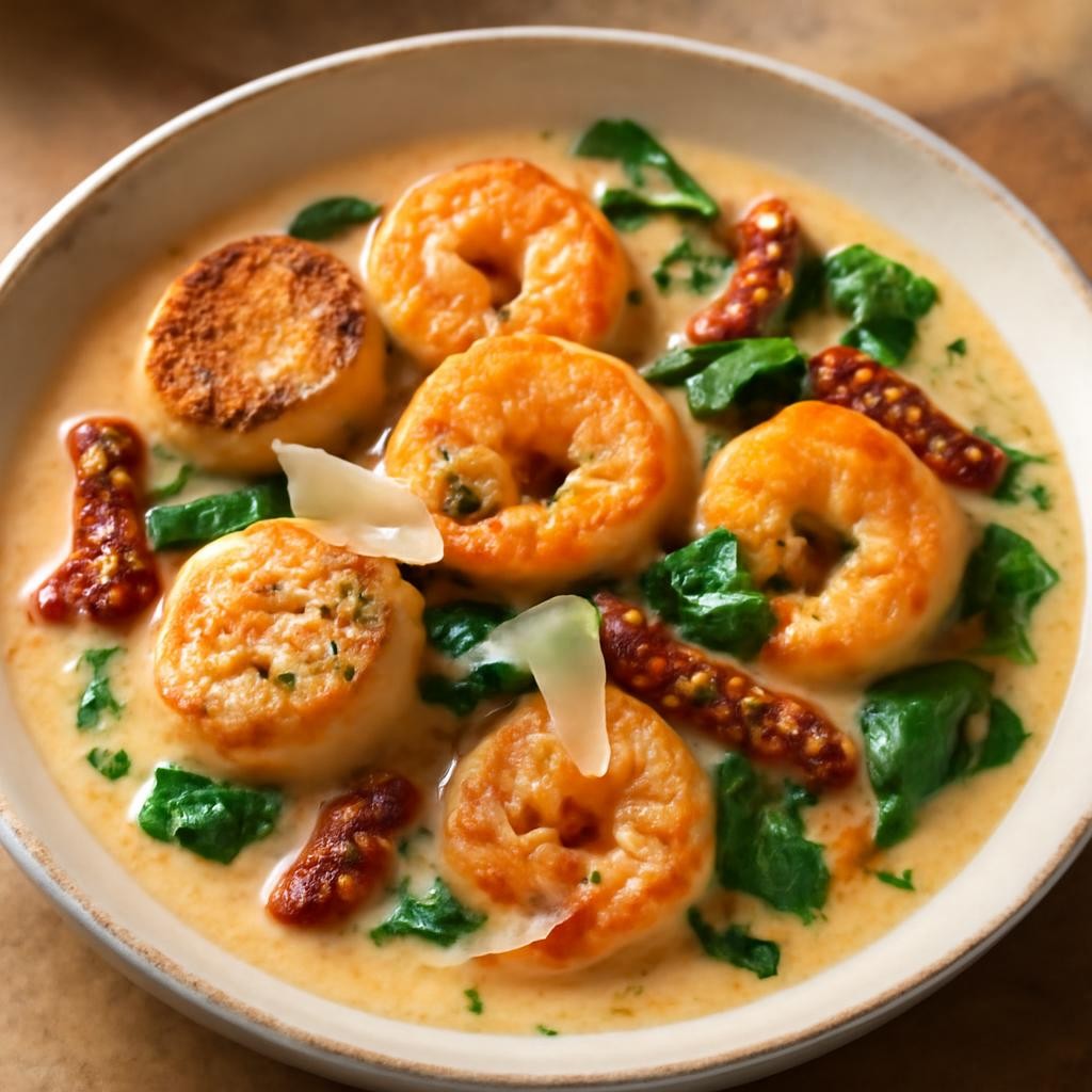Creamy Tuscan Shrimp and Scallops