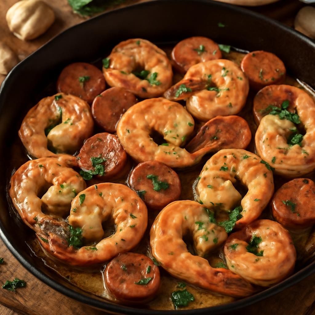 Skillet Garlic Butter Shrimp and Sausage