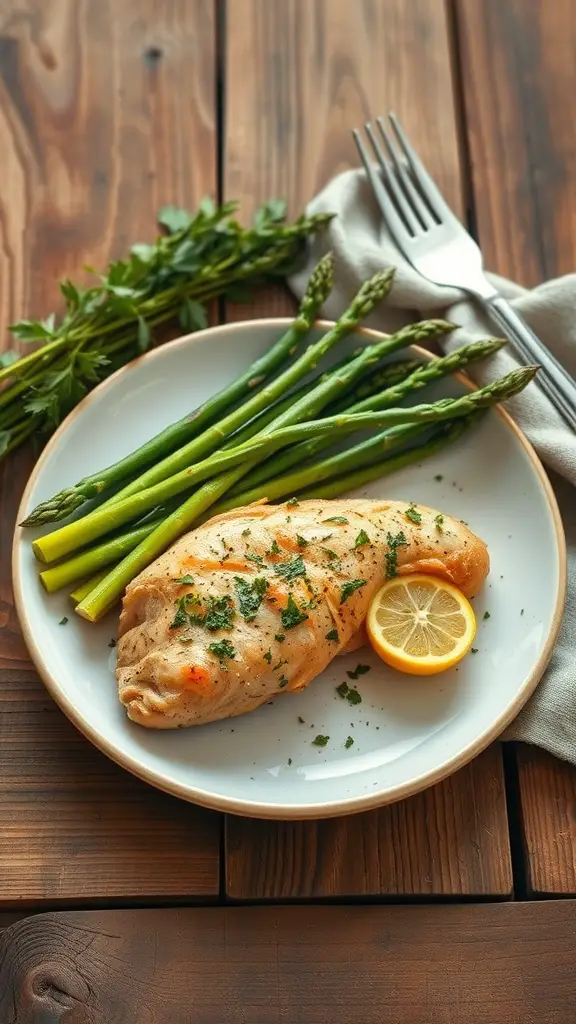 Plate of Lemon Herb Chicken with Asparagus