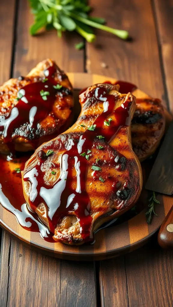 Delicious grilled pork chops with a maple-balsamic glaze