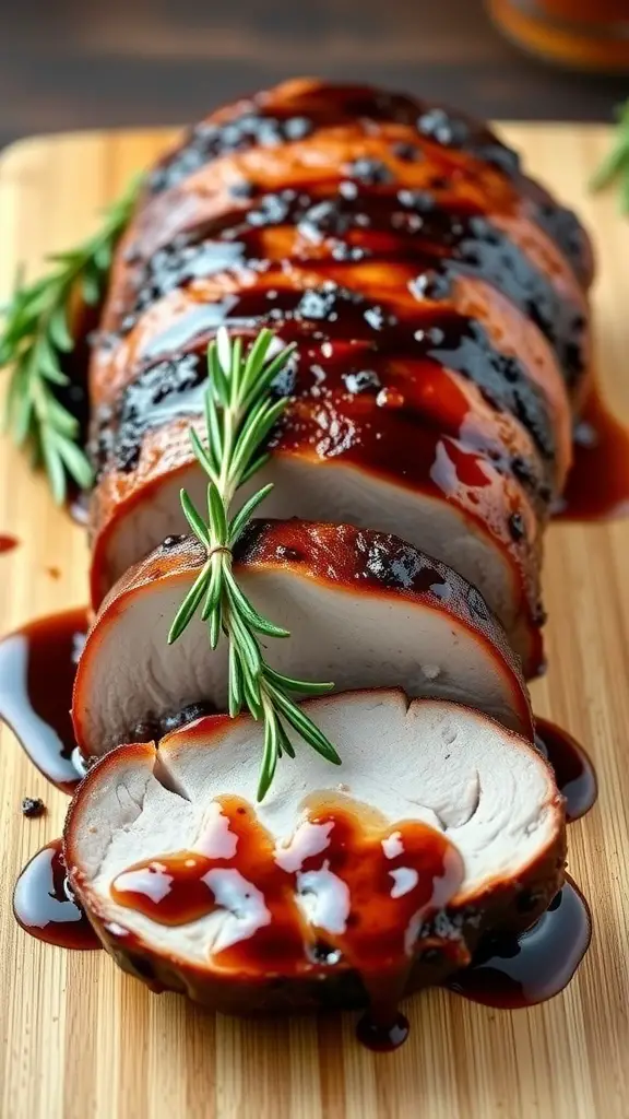 Maple-Balsamic Glazed Pork Loin served with rosemary