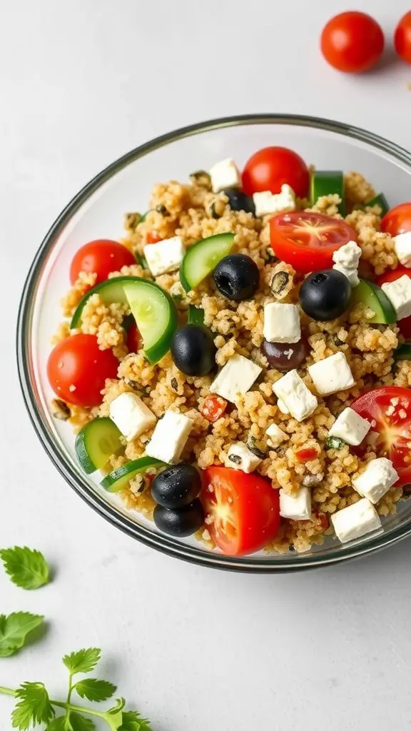 Mediterranean Quinoa Salad with colorful vegetables and feta cheese
