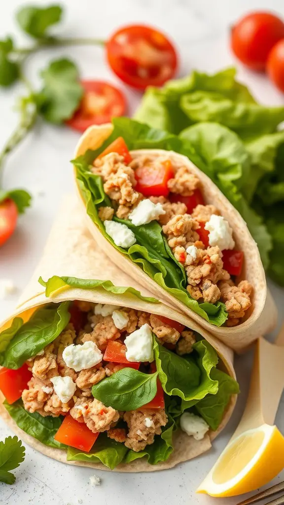 Mediterranean Turkey Wraps with fresh ingredients
