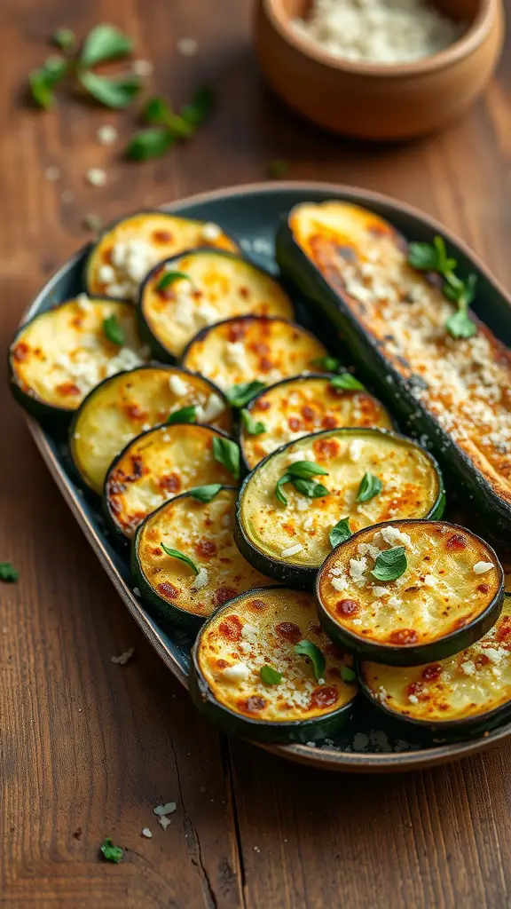 Parmesan Herb Baked Zucchini on a wooden table