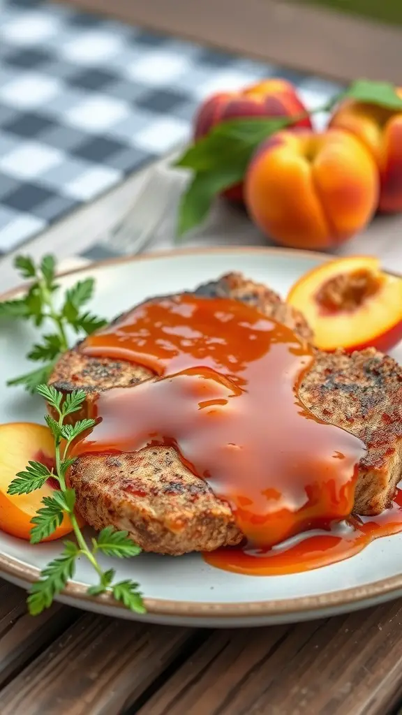 Grilled pork chop with peach BBQ sauce