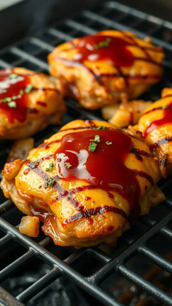 Grilled chicken thighs with pineapple barbecue sauce