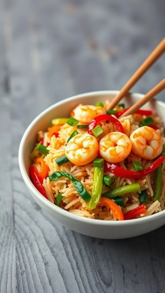 Bowl of shrimp fried rice with vegetables