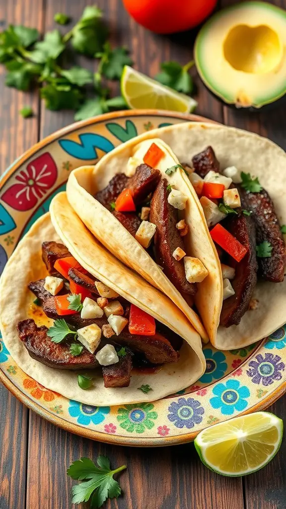 Smoky chipotle rub skirt steak tacos with fresh toppings