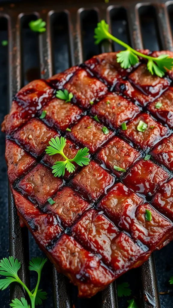 Grilled skirt steak garnished with cilantro