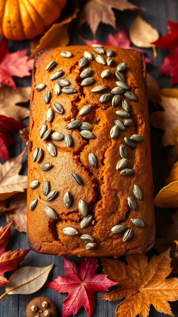 Spiced Pumpkin Zucchini Bread with pumpkin seeds on top