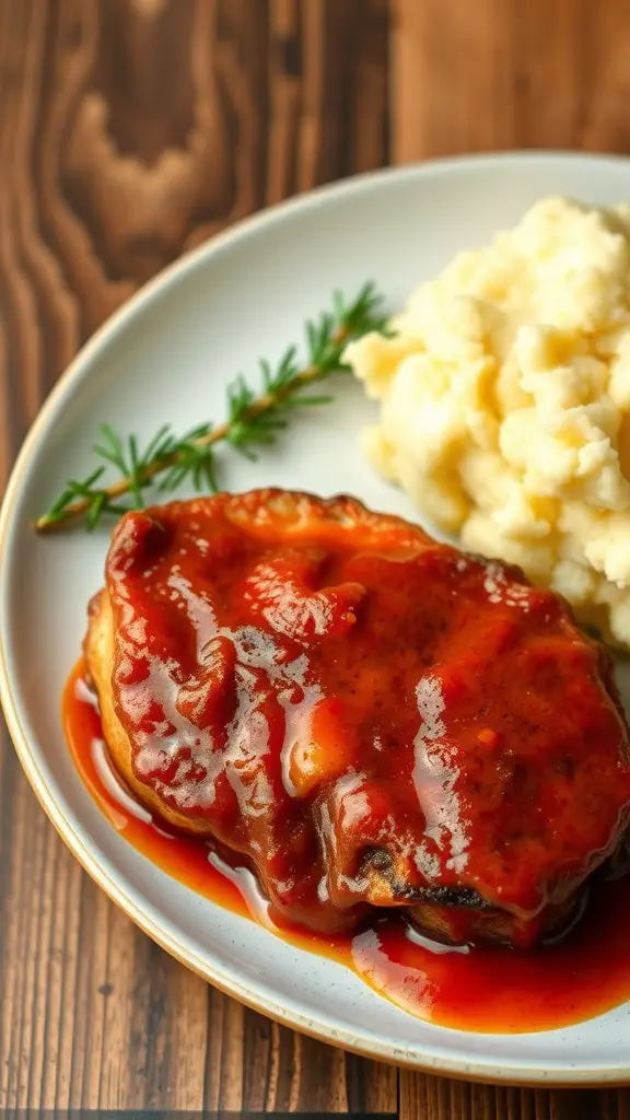 A plate of spicy chipotle pork chops with mashed potatoes.