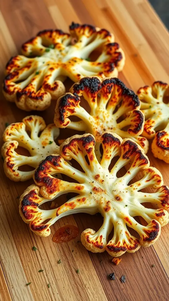 Grilled cauliflower steaks with charred edges and vibrant color.