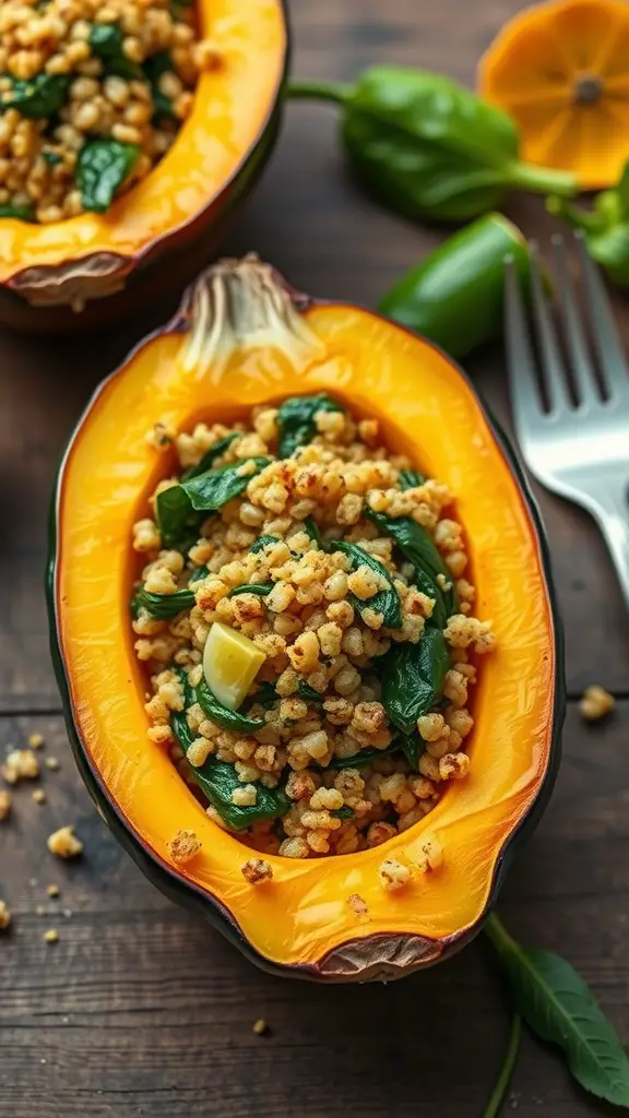 Stuffed squash filled with quinoa and spinach