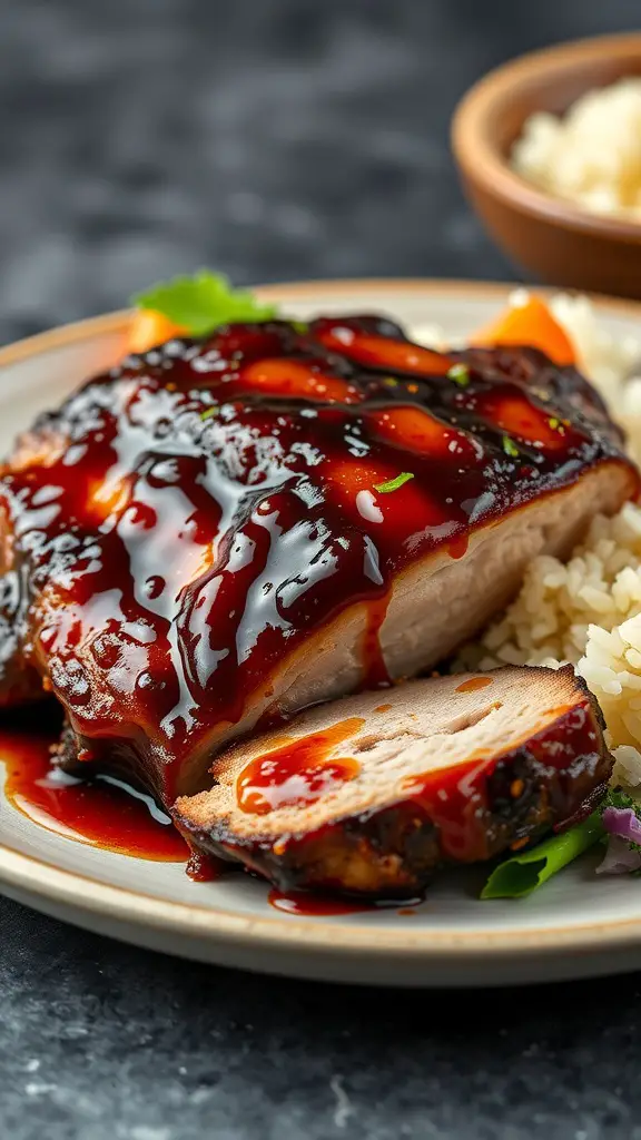 Juicy Teriyaki BBQ Pork Tenderloin served with rice