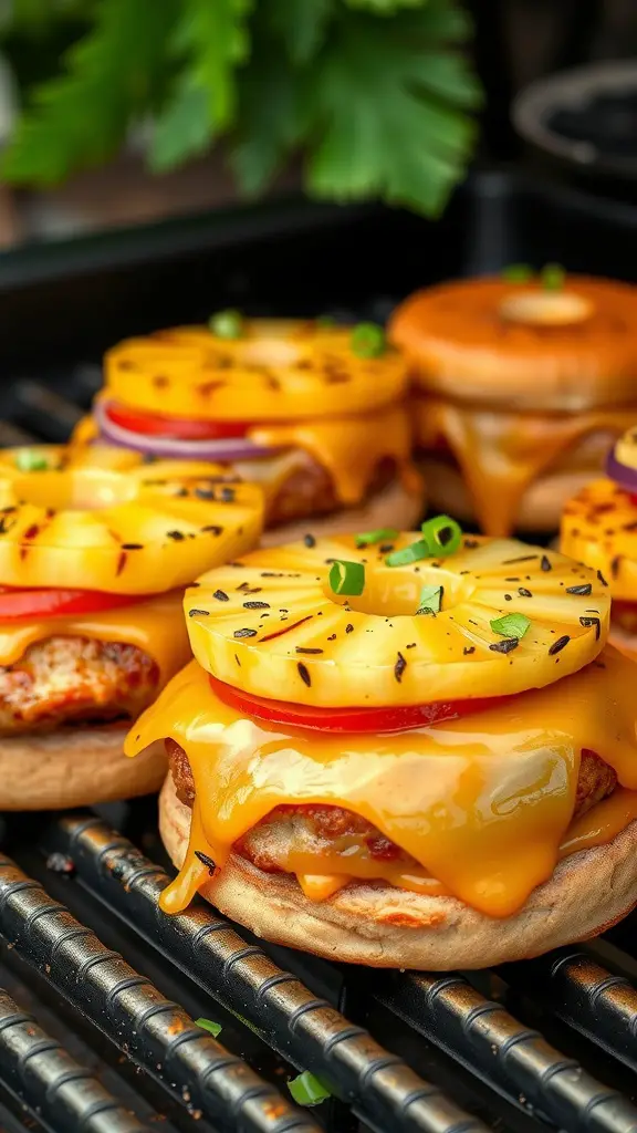 Delicious teriyaki pineapple burgers on a grill